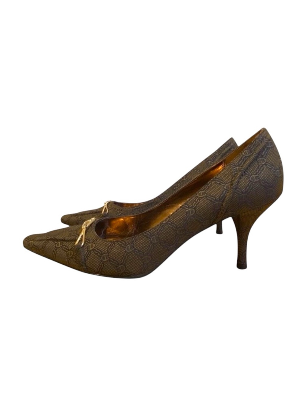 Etienne Aigner Vintage Y2K Monogram Pointed Toe Kitten Heel Pumps Brown 5.5